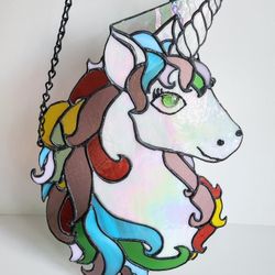 Large Stained Glass Unicorn Suncatcher Window Hanging Decor X'mas Gift 15.8"