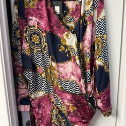 Satin Printed Shirt Dress - 1X