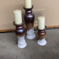 Three piece candle with holder