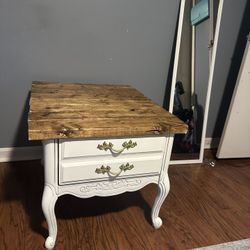 FarmHouse Side Table White Gold solid Wood - Midcentury modern