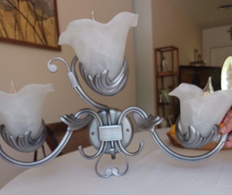 Kichler Lighting Iron Lillies Vanity Light, 3 Ligth Each One, White Swirl Glass