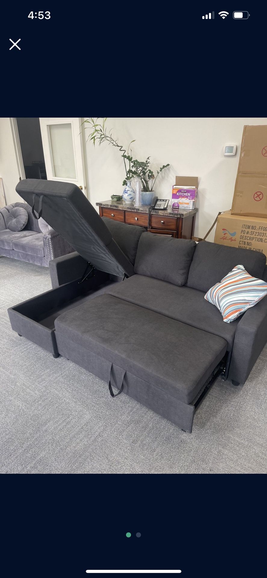 Grey Microfiber Sectional Sleeper Sofa Couch And Ottoman