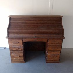 MUST SELL - MAKE OFFER ! Real Nice Old Antique Looking Oak Roll-up Desk With Key - 25 x 48  x 52 Inches