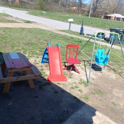 Swing,slide,picnic Table And Chair