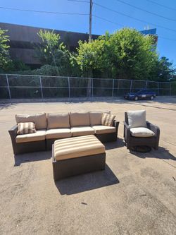 High-End 6-Piece Outdoor Wicker Sectional Lounge Set – Swivel Chair & Ottoman delivery available