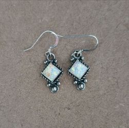 Sterling Silver White Opal Earrings
