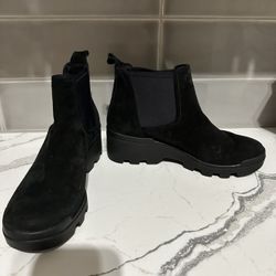 NEW Eileen Fisher Black Suede Wedge Boots Ankle Booties Sz 6
