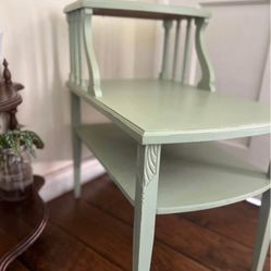 Vintage Solid Wood End Table in Distressed  Sage Green