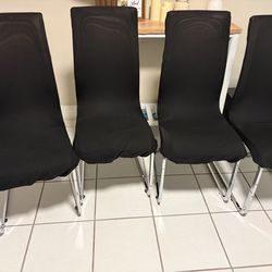 Set of 4 Modern Chrome Cantilever Dining Chairs