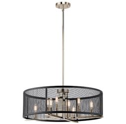 Modern Drum Pendant Chandelier Black Mesh Nickel
