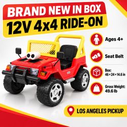NEW 12V Kids Electric 4x4 Ride-On Jeep – Red