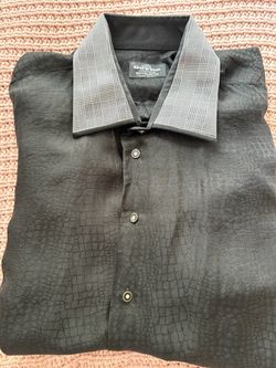 Black Alligator Print Silk Shirt