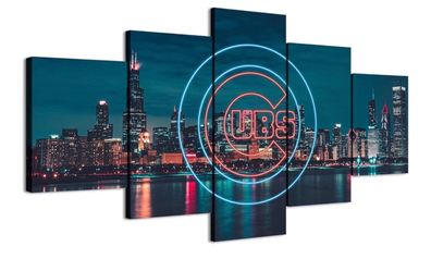 Chicago Illinois Photography Poster With Neon effect Sign 5-Panel Size 60x32