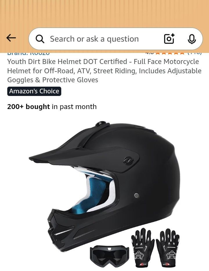 3541- Dirt Bike Helmet DOT Certified - Full Face Motorcycle Helmet for Off-Road, ATV, Street Riding, Includes Adjustable Goggles & Protective Gloves