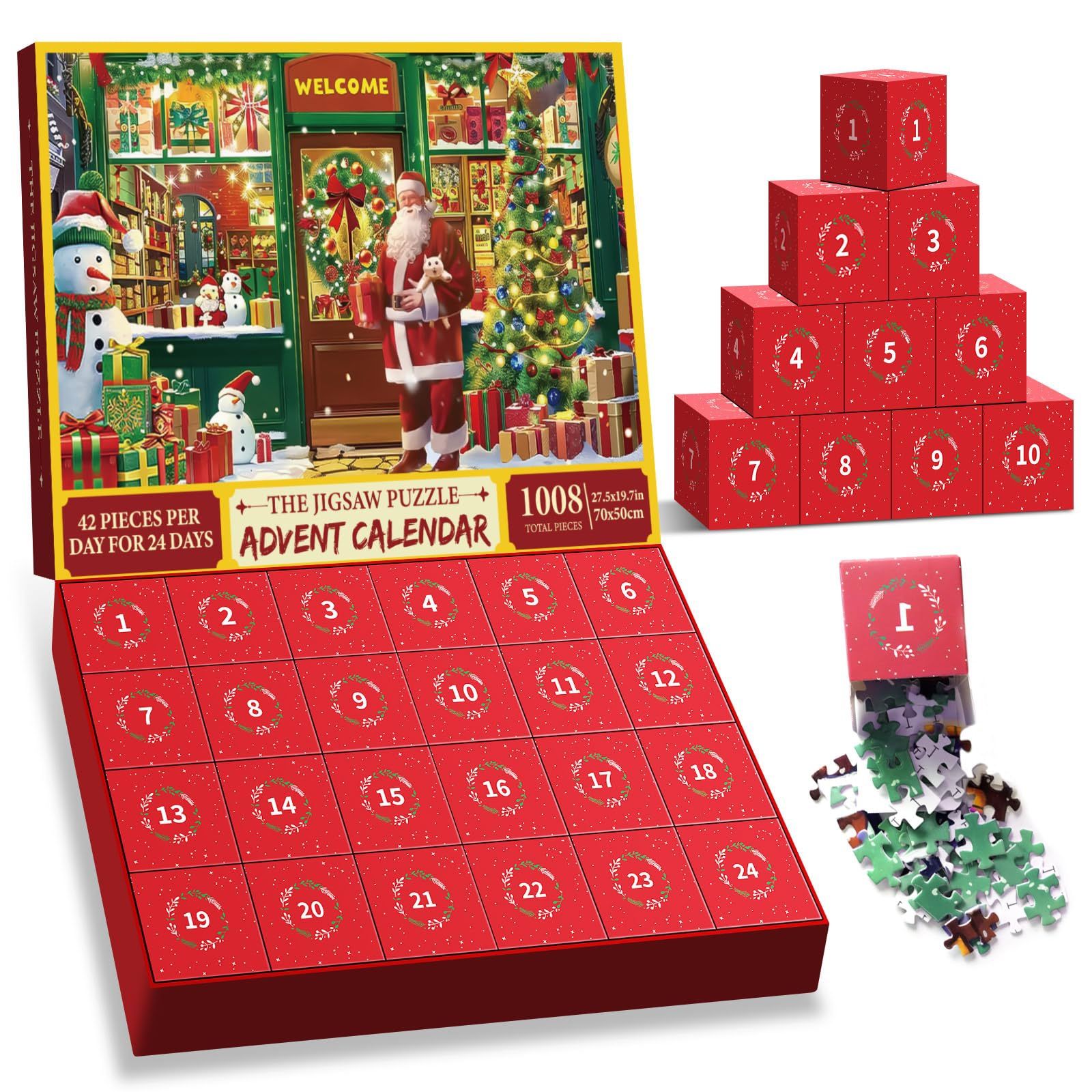 Puzzle Advent Calendar 2024, 1008 Pieces For Adult Christmas Jigsaw Puzzles 24 Boxes Xmas Countdown Calendar 24 Days Holiday Puzzle For Family Home De