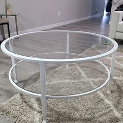 Round glass table set of two white