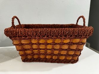 Rustic Two-Tone Woven Storage Basket with Handles (14" x 9")