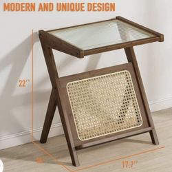 BOHO Nightstand With Fluted Glass Top PERFECT CONDITION 