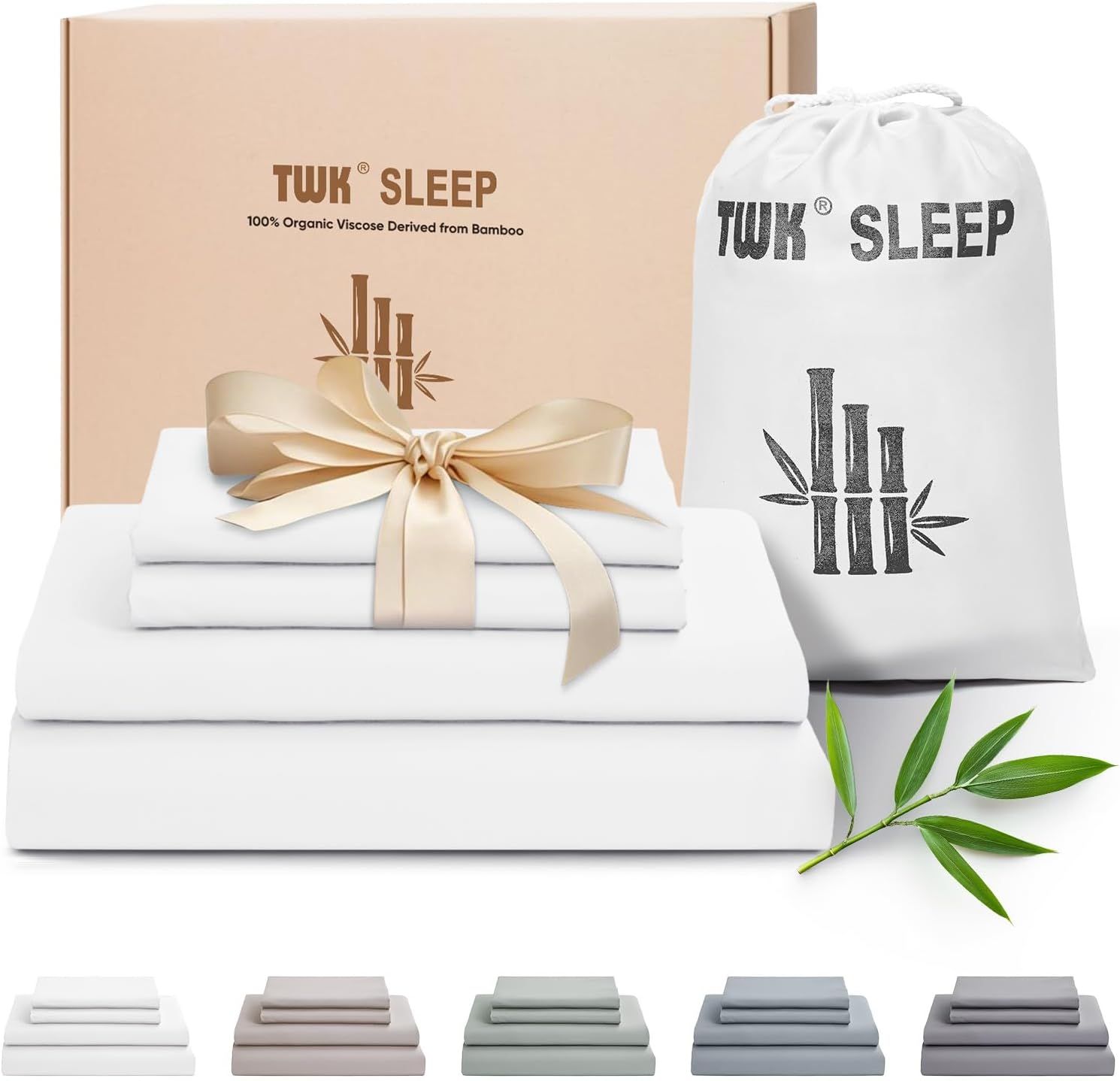 Luxury Sheet Set, Genuine 100% Organic Viscose Derived from Bamboo, Cooling & Breathable, Silky Soft, Bedding Sheets & Pillowcases(White, King)