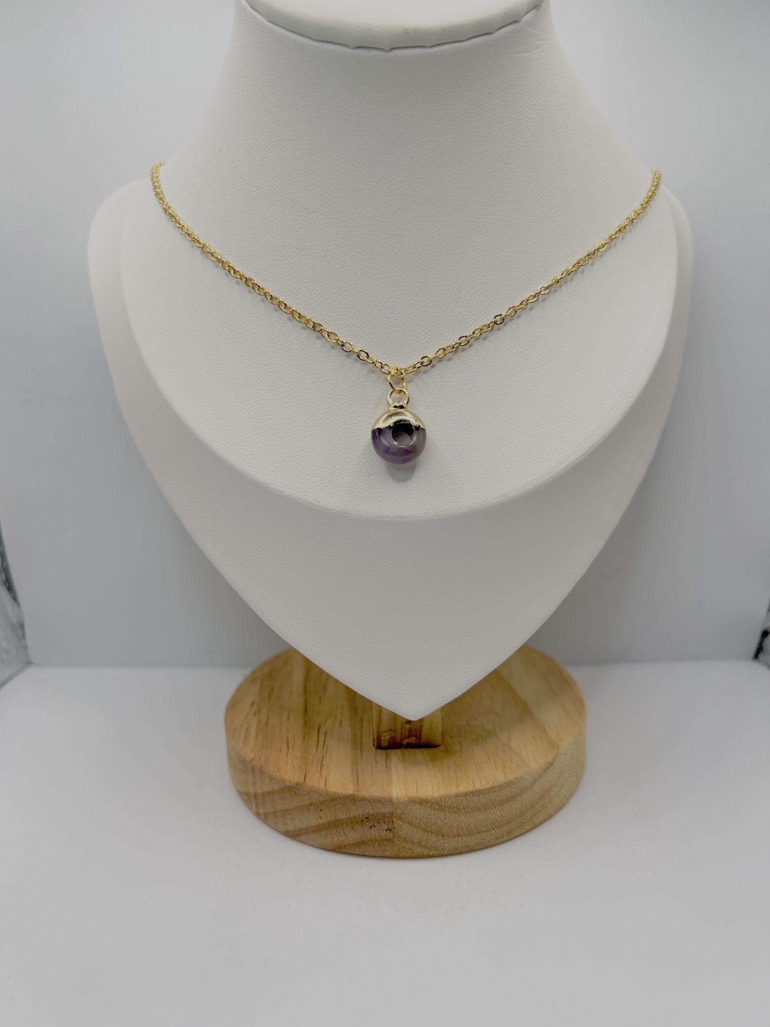 Purple Round Amethyst Gold Chain Necklace