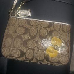 Coach Wristlet With Floral Accent