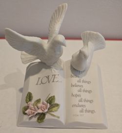 Porcelain Doves On Book With Love Verse
