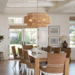 3 Tier Large Farmhouse Rattan Chandelier, Light