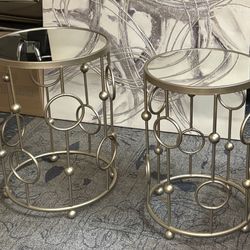 Beautiful Silver Mirrored Top Side Tables 
