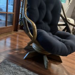 Rattan Chair With Blue Cushion 
