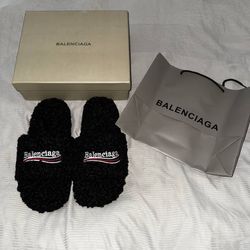 Balenciaga Fuzzy Black Slides Size 9.5
