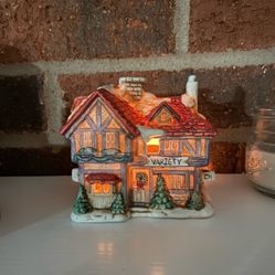 House Candle Holder "Home for the Holidays" Porcelain Variety Store Christmas House with Candle