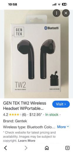 Gen-Tek TW2 Ear Buds-Black-NEW