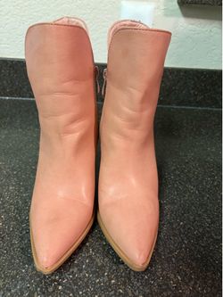 Women’s Nude Pink Heeled Ankle Boots (Pointed Toe)