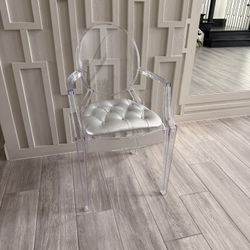 Clear Acrylic Ghost Chair with Silver Tufted Cushion