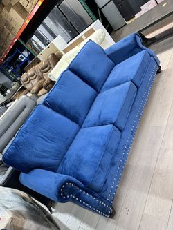 Light Navy Blue 3 seats Velvet Sofa Couch 