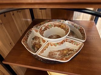 Ceramic Divided Serving Tray with Center Bowl