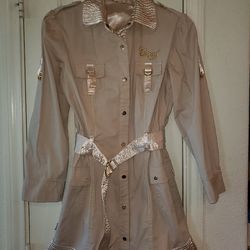 COOGI Women's Dresses Size-Small
Beige tan gold  utility trench button up Dress long sleeve mini dress 
In great condition! 