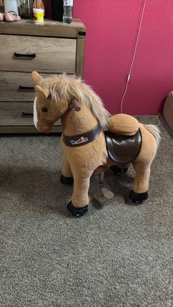 WondeRides Brown horse riding toy, pony, size 4, for children from 4 to 9 years old, 36 inches tall, stuffed horse for horseback ri