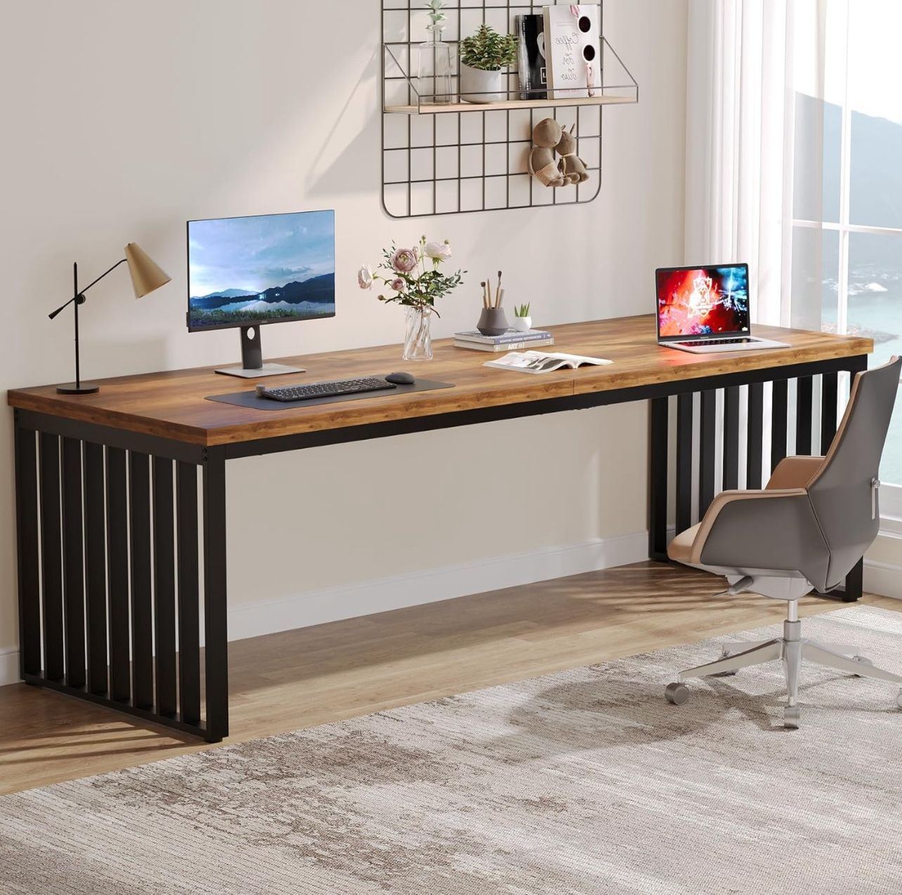 0948 78.74" Extra Long Computer Desk for 2 Person, Double Long Desk with Heavy Duty Metal Frame, Double Workstation Study Table for Home Office (Witho
