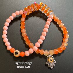 Orange Evil Eye Hamsa Hand Beaded Bracelet Handmade Kandi Rave Boho Talisman