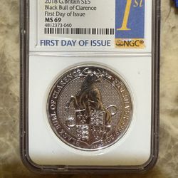 2018 NGC MS69 Queen’s Beast Black Bull 2oz Silver Coin