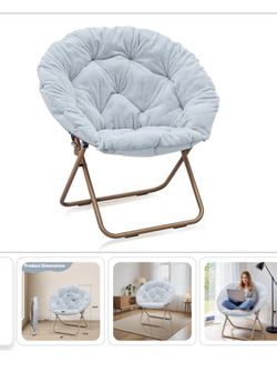 NEW MoNiBloom Round Folding Faux Fur Saucer Chair- Blue