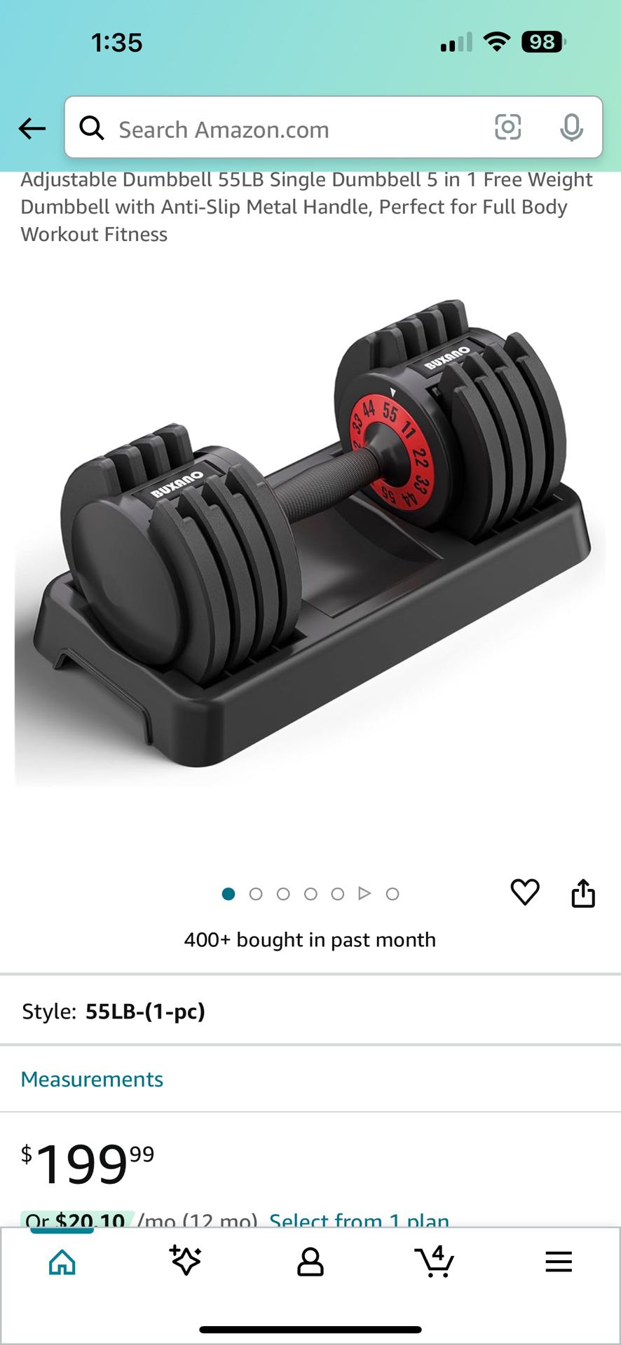 Single Adjustable Dumbbell With Anti Slip Metal Handle Perfect For Home Workout, Brand New In Box 