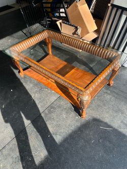 Solid Wood Coffee Table with thick glass top