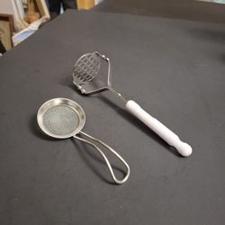 2 PC Set Stainless Steel Mini Spoon Sifter 4.75"L And Stainless Steel Mini Masher 6.75"L