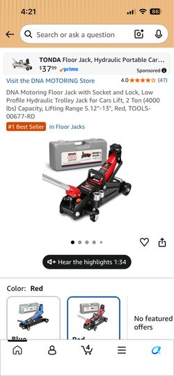 DNA Motoring TOOLS-00234 Low Profile Hydraulic Trolley Service/Floor Jack, 2 Ton (4000 lbs) Capacity, Lifting Range 5.1"-13", , Black Amazon's Choice 
