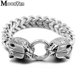 Moorvan cool man wolf braceletS fashion box squared double cut chain 10mm stainless steel silver color animal bracelet men