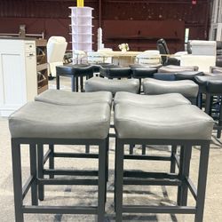 🔥Set of 4🔥Barstools with Thick Bonded Leather Saddle Seats & Heavy Duty Metal Base for Kitchen Counter, Easy Assembly(Gray)💰199$  🔥🔥🔥Second Loca