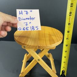 Vintage Small Wood Folding Table 7" Round Plant Stand Stool Riser Doll Furniture