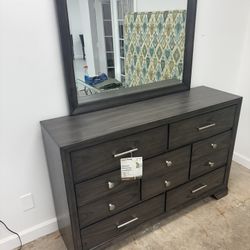 Gray  Wooden Dresser 7 Drawers W/Mirror $560 New Still In Box